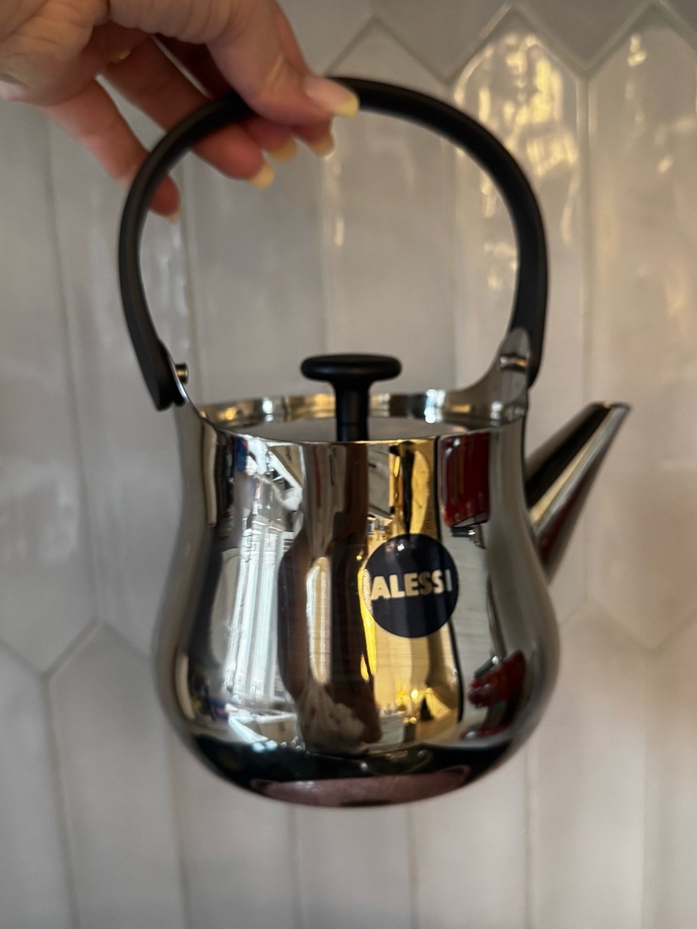 Alessi Polished Stainless Steel Teakettle with Black Handle